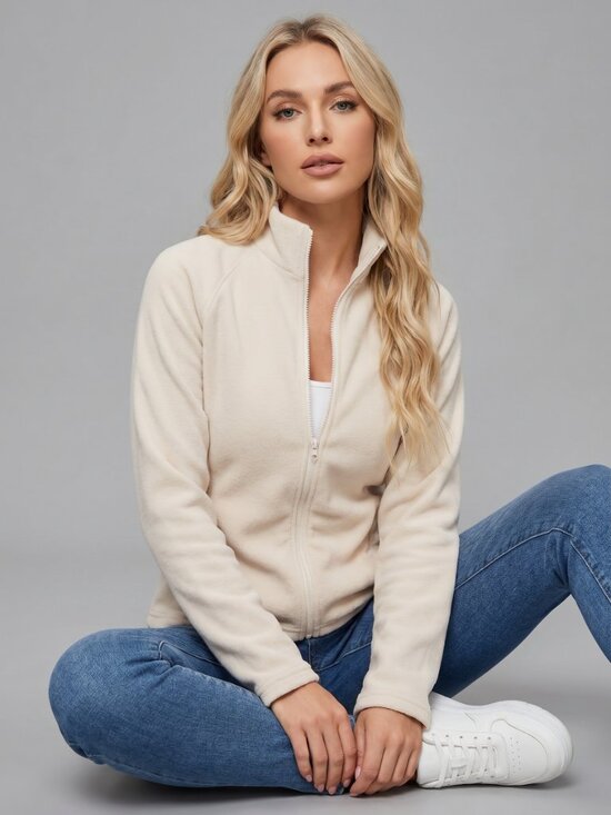 Jackets & Blazers - Women's Cozy Fuzzy Zip Up Jacket Stand Collar Raglan Sleeve Casual Coat